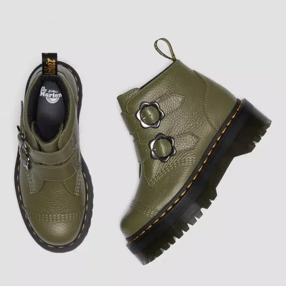 Dr. Martens Devon Flower Buckle Leather Platform Boots - Picture 4 of 16